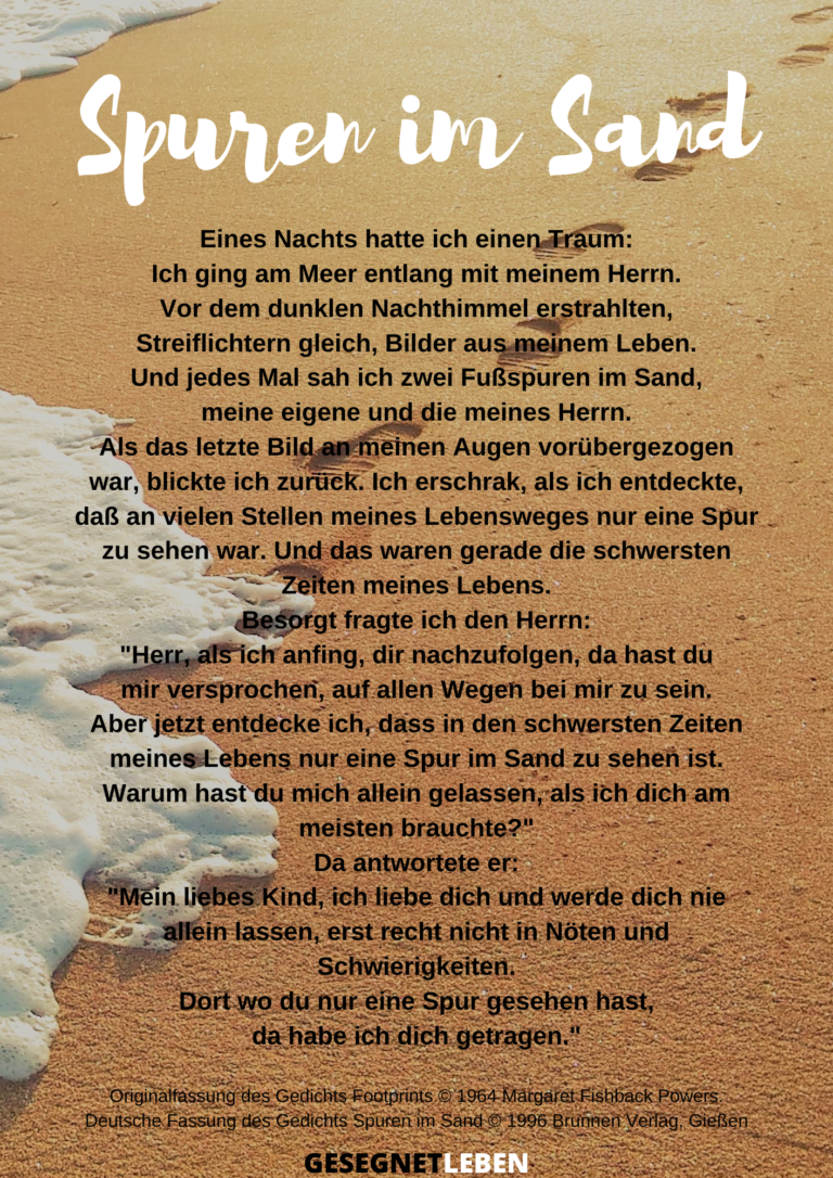 Spuren im Sand - PDF und Text zum Ausdrucken - Gesegnet Leben